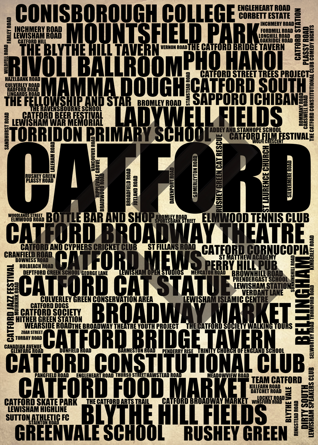 Catford - Premium Typographic Word Cloud Prints, Posters & Gifts