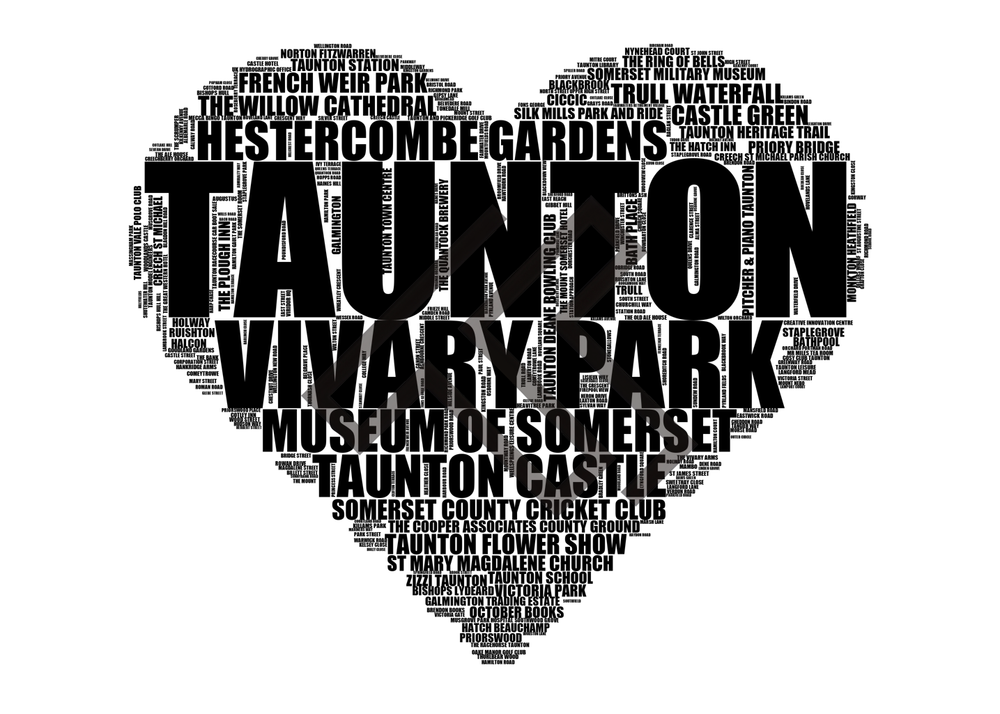 Taunton - Premium Typographic Word Cloud Prints, Posters & Gifts