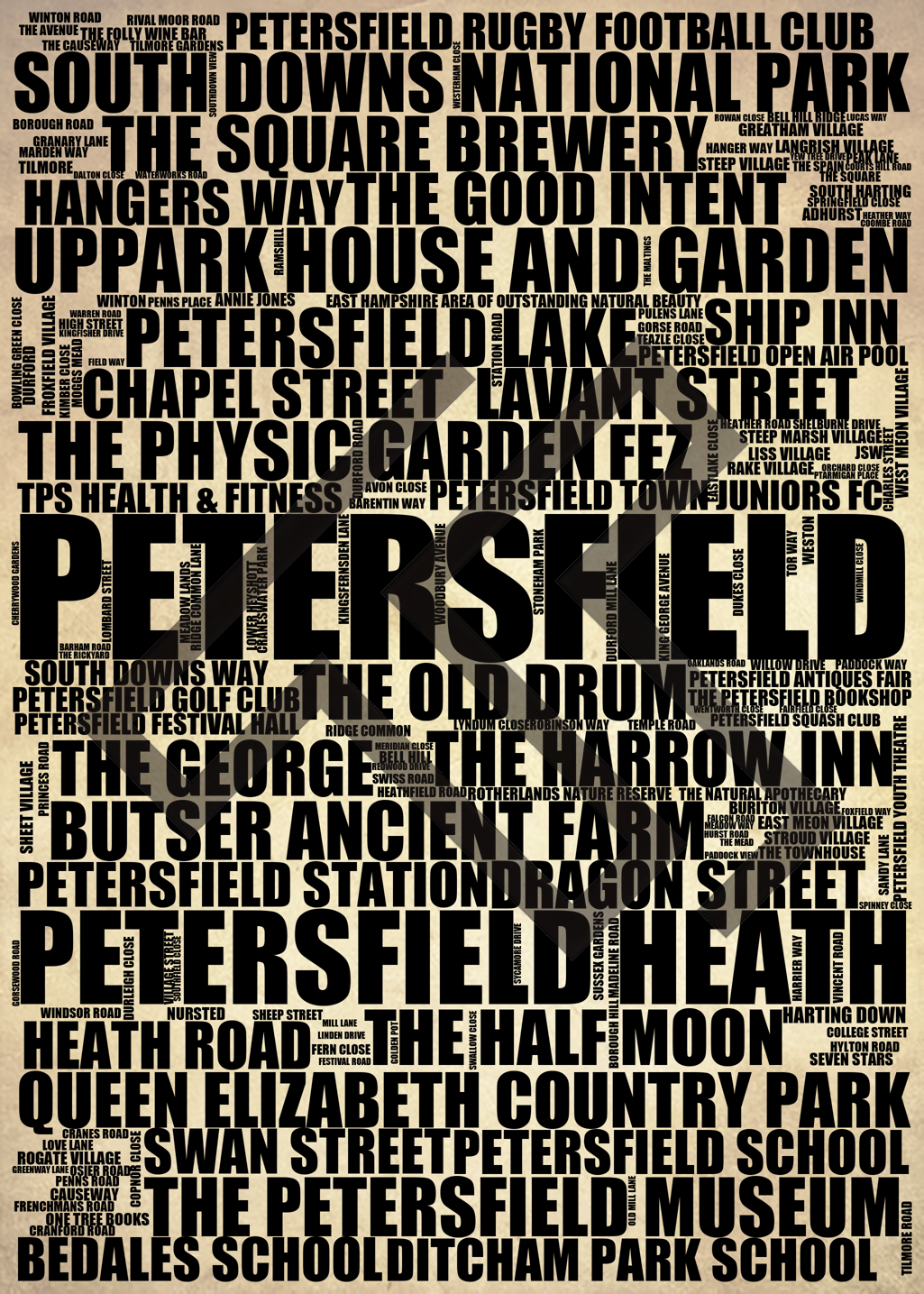 Petersfield - Premium Typographic Word Cloud Prints, Posters & Gifts