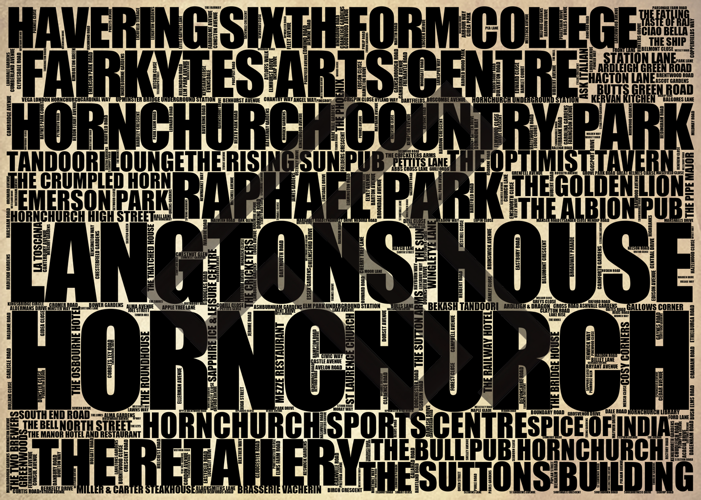 Hornchurch - Premium Typographic Word Cloud Prints, Posters & Gifts
