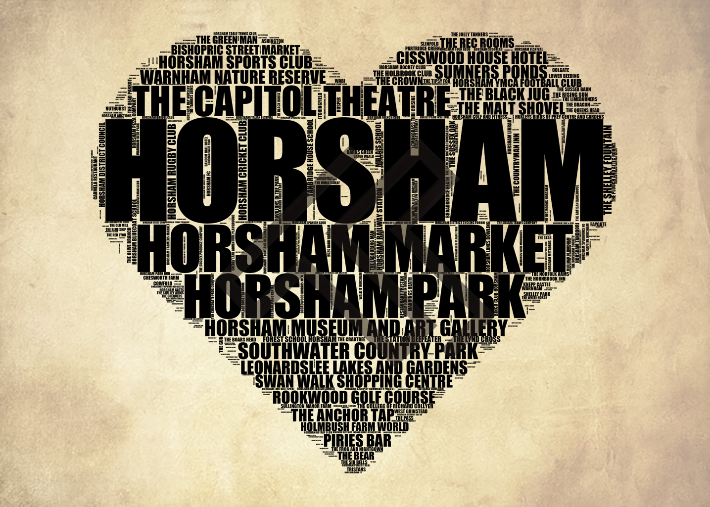 Horsham - Premium Typographic Word Cloud Prints, Posters & Gifts