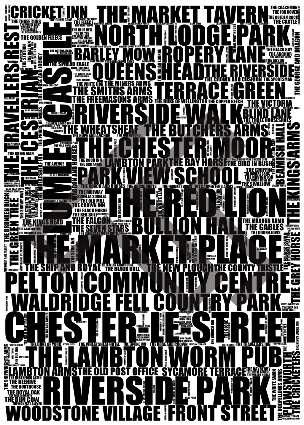 Chester-le-Street - Premium Typographic Word Cloud Prints, Posters & Gifts