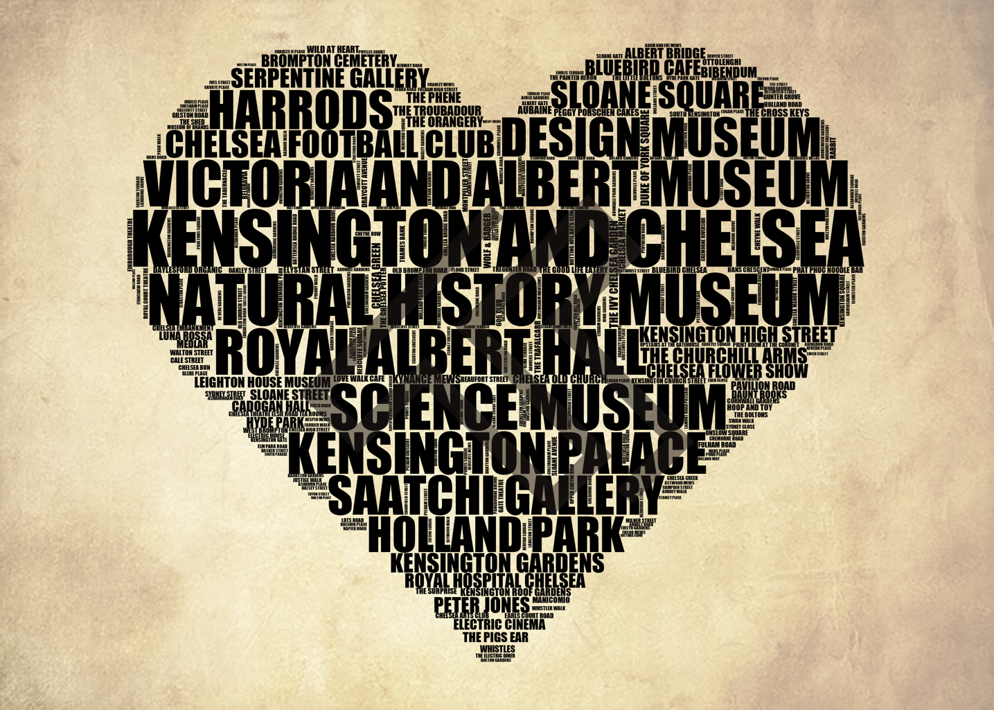 Kensington and Chelsea - Premium Typographic Word Cloud Prints, Posters & Gifts