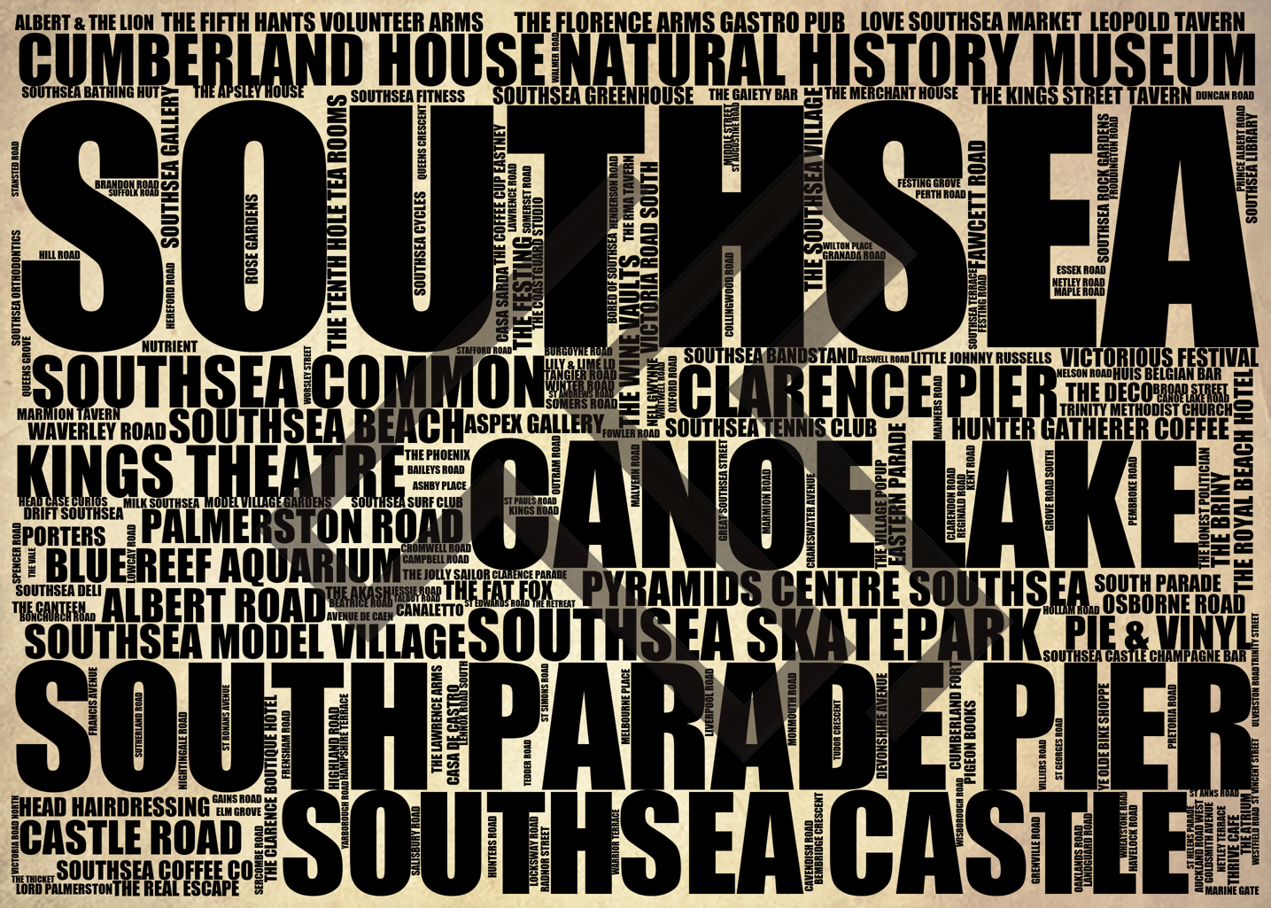 Southsea - Premium Typographic Word Cloud Prints, Posters & Gifts