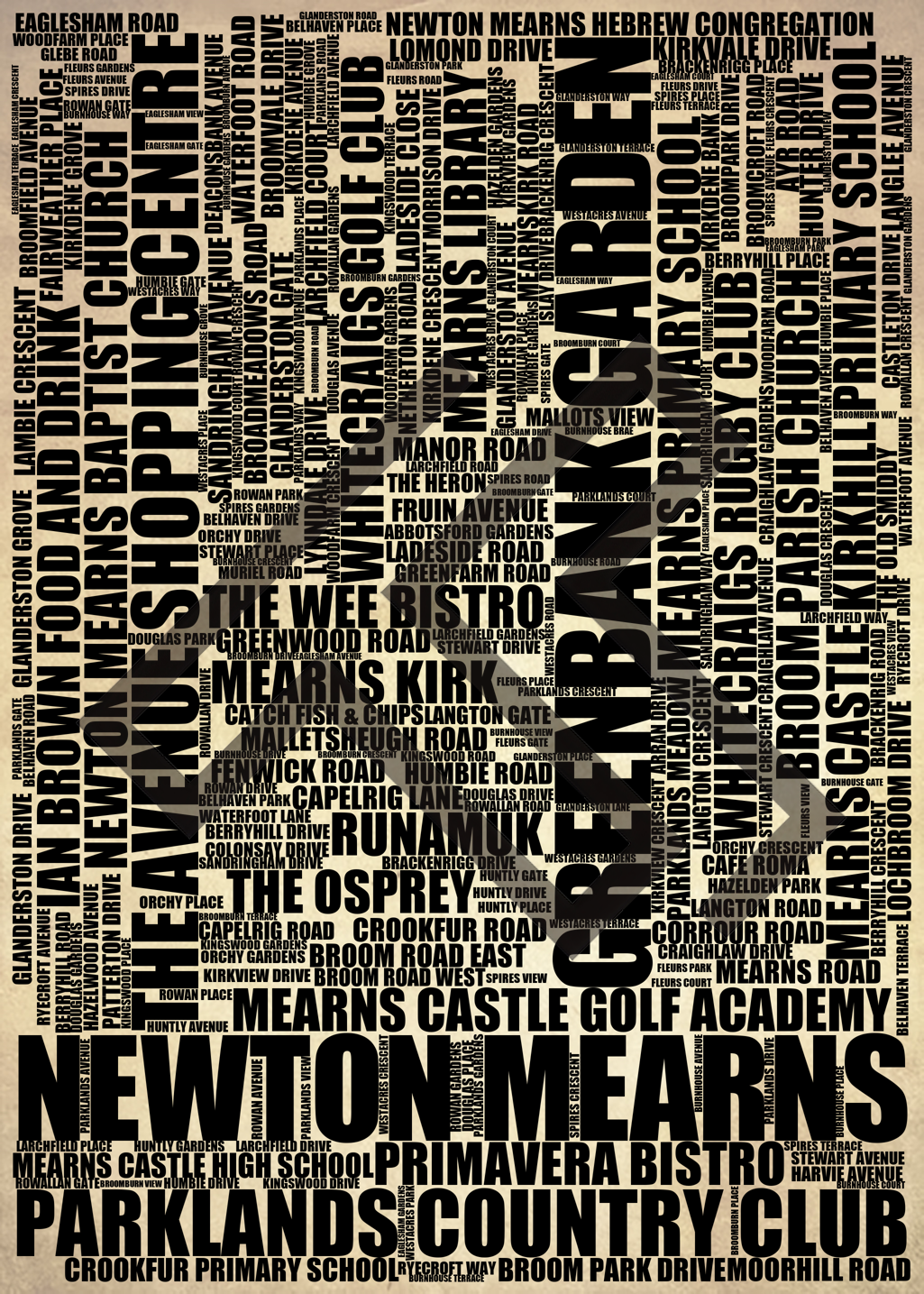 Newton Mearns - Premium Typographic Word Cloud Prints, Posters & Gifts