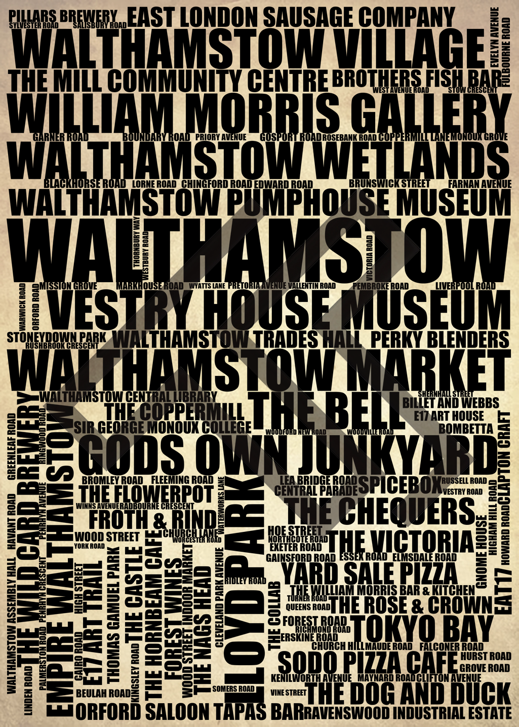 Walthamstow - Premium Typographic Word Cloud Prints, Posters & Gifts