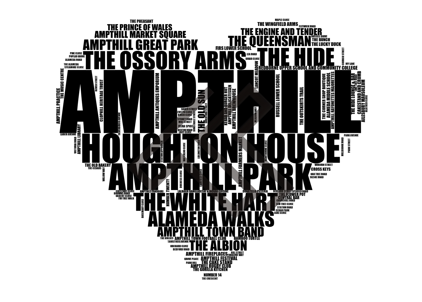 Ampthill - Premium Typographic Word Cloud Prints, Posters & Gifts