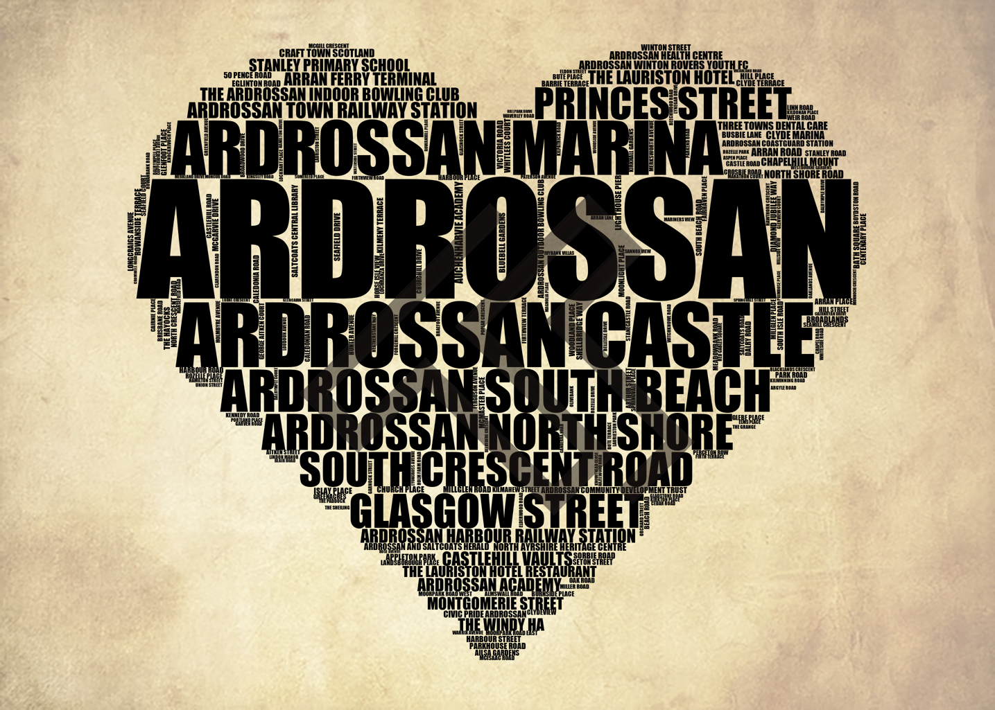 Ardrossan - Premium Typographic Word Cloud Prints, Posters & Gifts