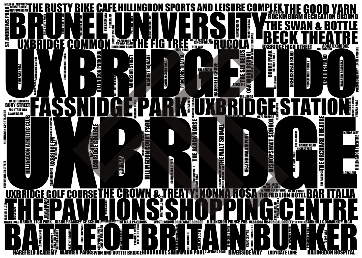 Uxbridge - Premium Typographic Word Cloud Prints, Posters & Gifts