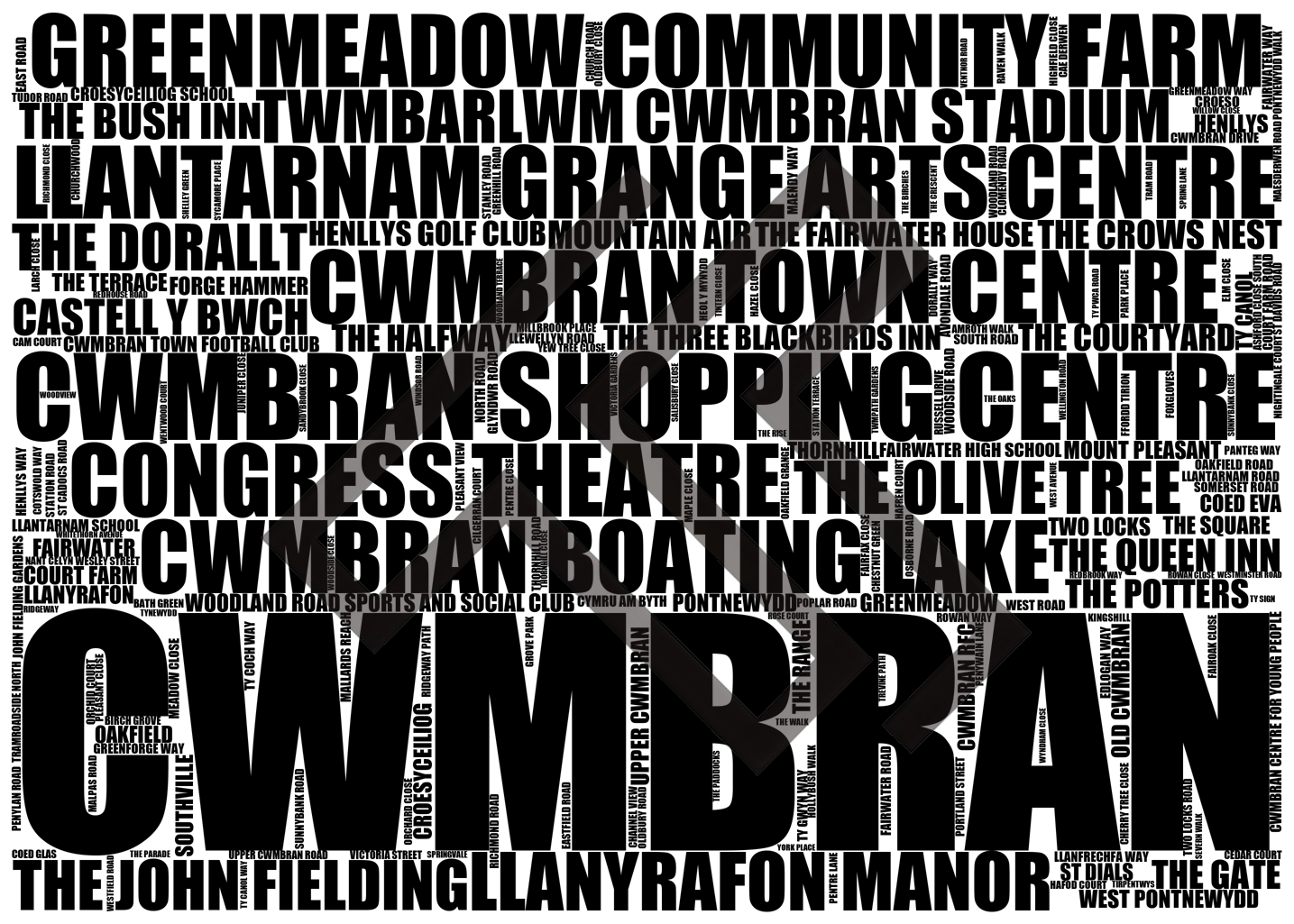 Cwmbran - Premium Typographic Word Cloud Prints, Posters & Gifts