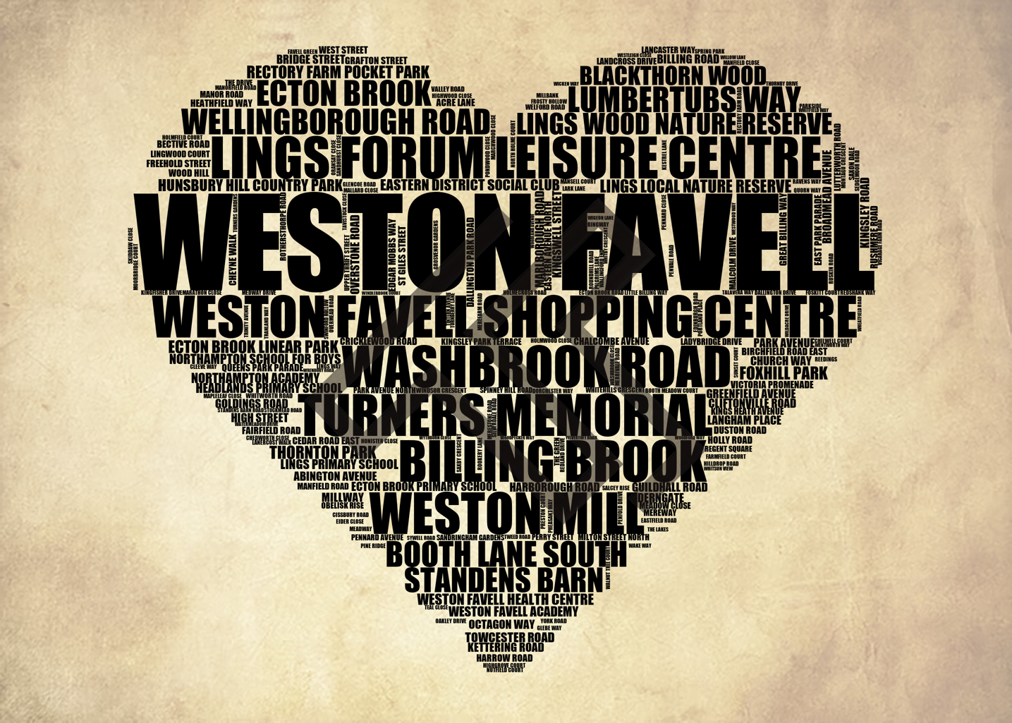 Weston Favell - Premium Typographic Word Cloud Prints, Posters & Gifts