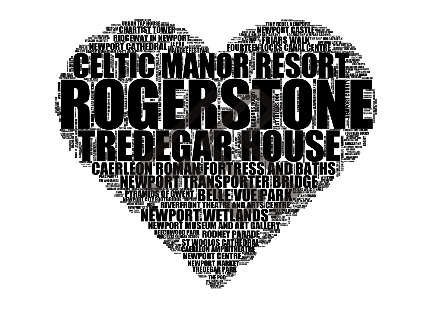 Rogerstone - Premium Typographic Word Cloud Prints, Posters & Gifts
