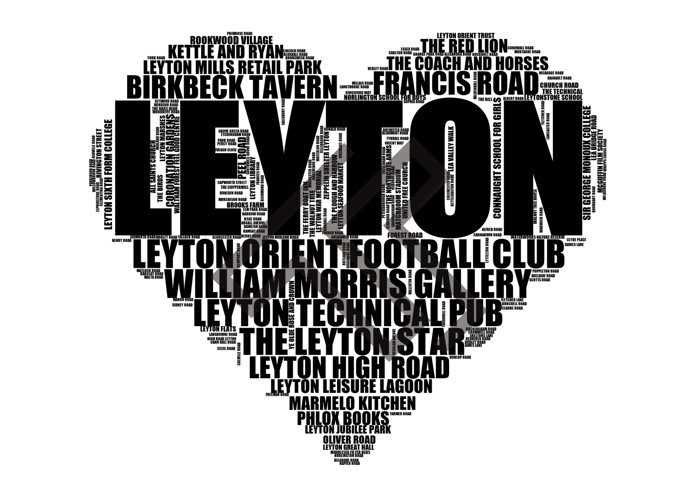 Leyton - Premium Typographic Word Cloud Prints, Posters & Gifts