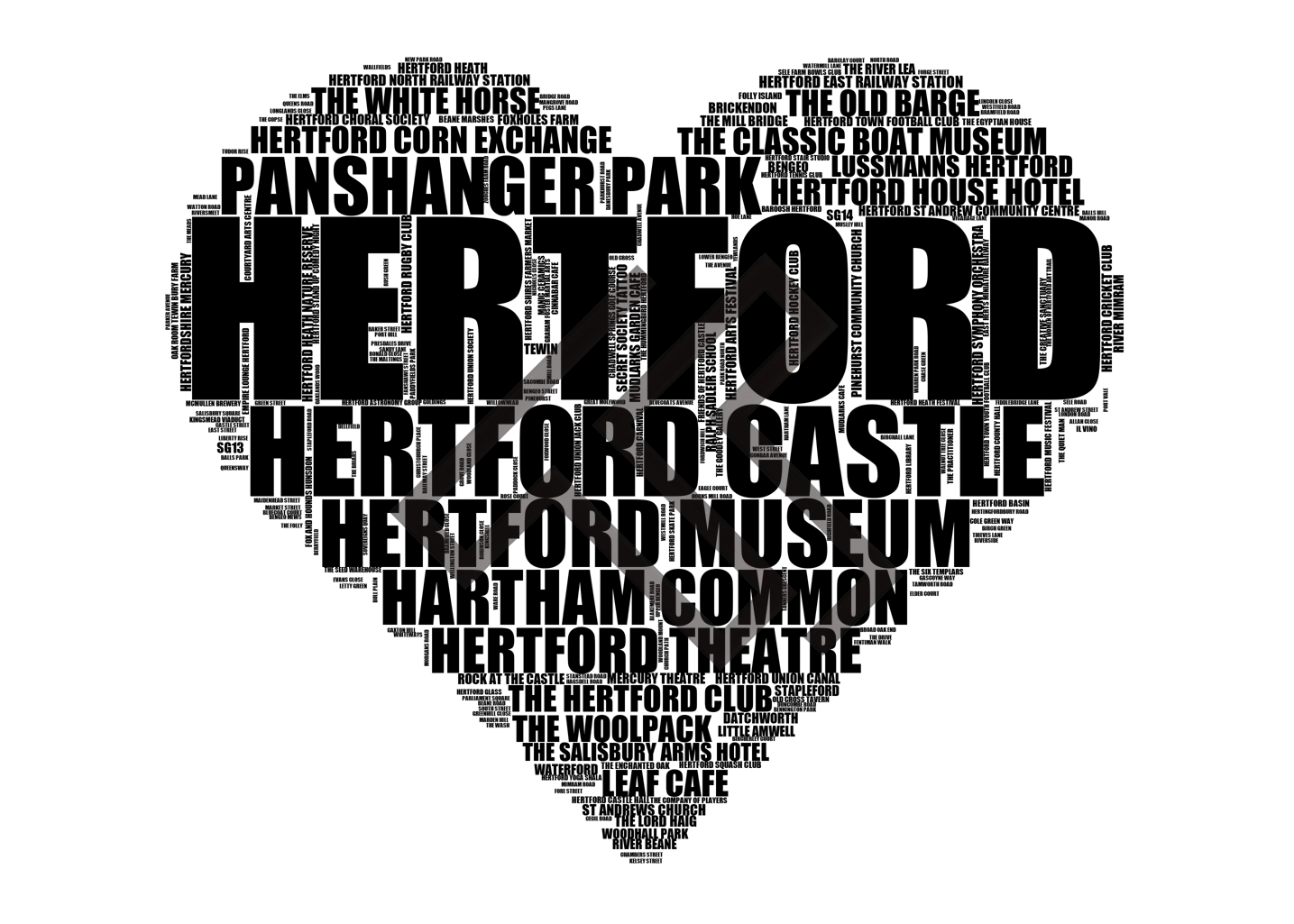 Hertford - Premium Typographic Word Cloud Prints, Posters & Gifts