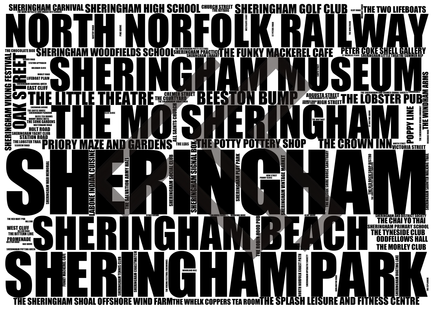 Sheringham - Premium Typographic Word Cloud Prints, Posters & Gifts