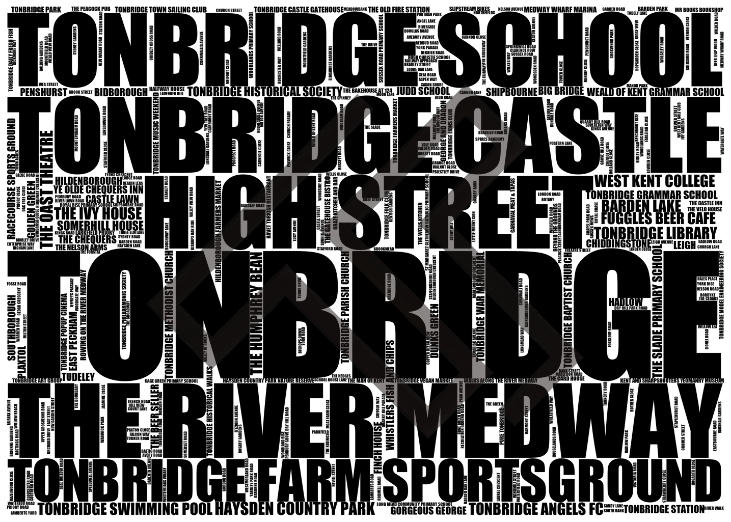 Tonbridge - Premium Typographic Word Cloud Prints, Posters & Gifts