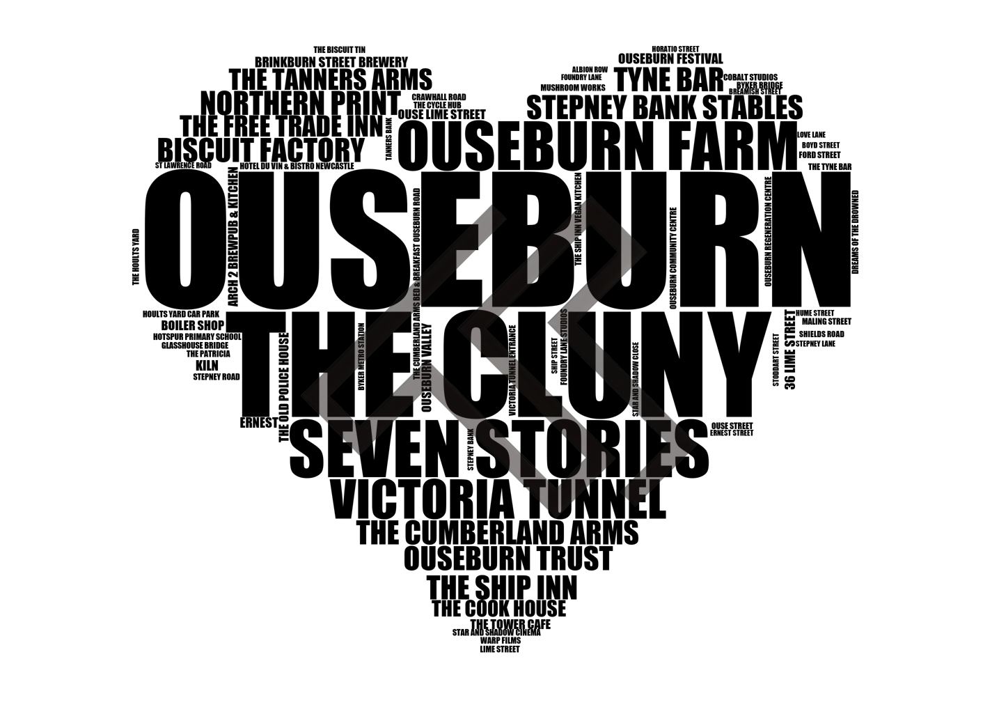 Ouseburn - Premium Typographic Word Cloud Prints, Posters & Gifts