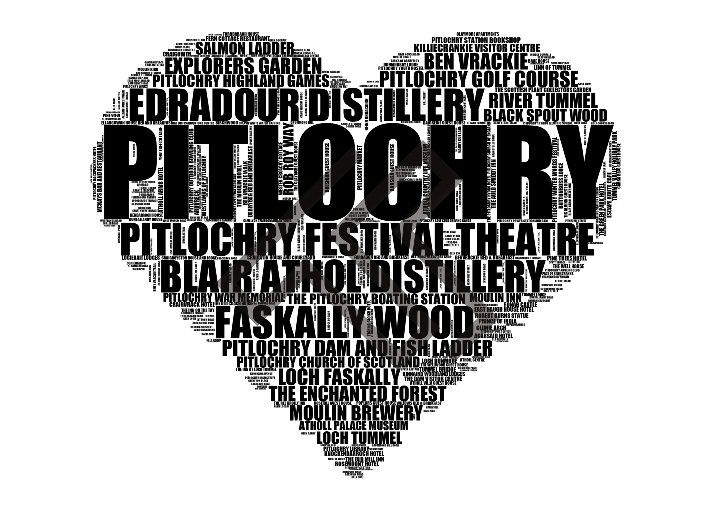 Pitlochry - Premium Typographic Word Cloud Prints, Posters & Gifts