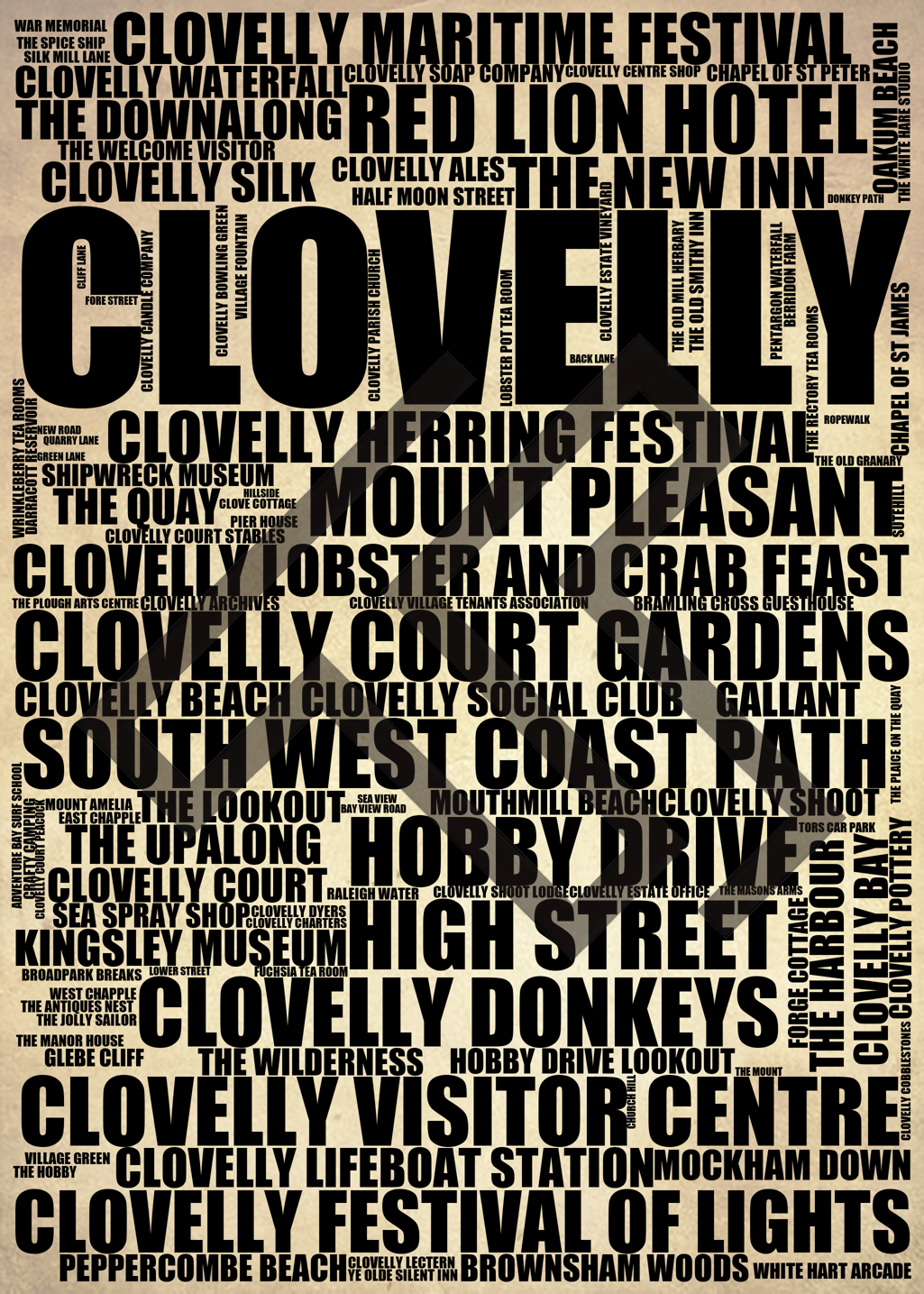 Clovelly - Premium Typographic Word Cloud Prints, Posters & Gifts