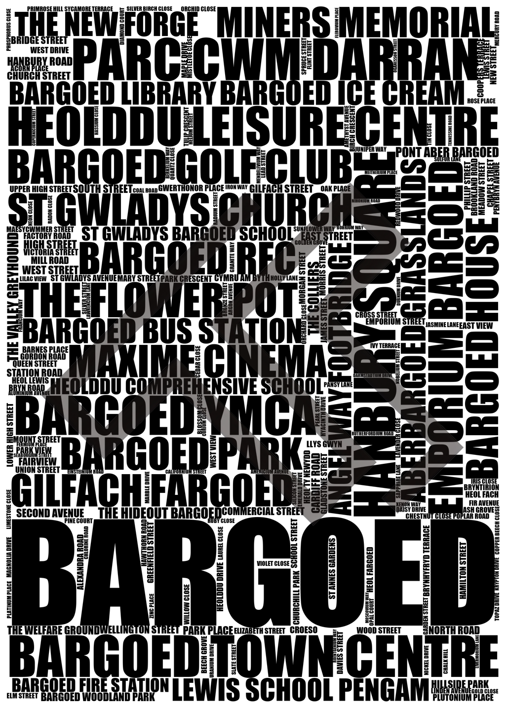 Bargoed - Premium Typographic Word Cloud Prints, Posters & Gifts