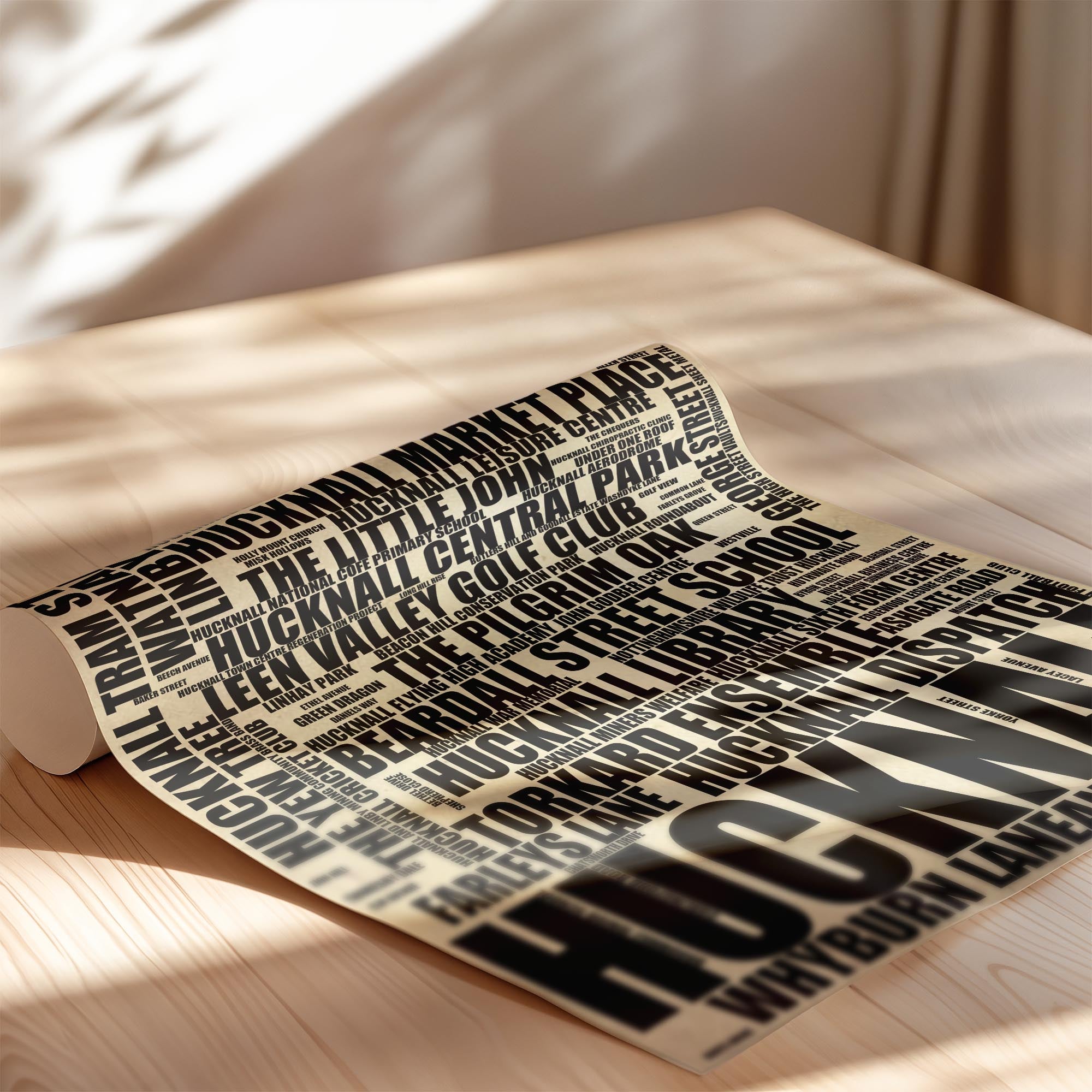 Hucknall - Premium Typographic Word Cloud Prints, Posters & Gifts