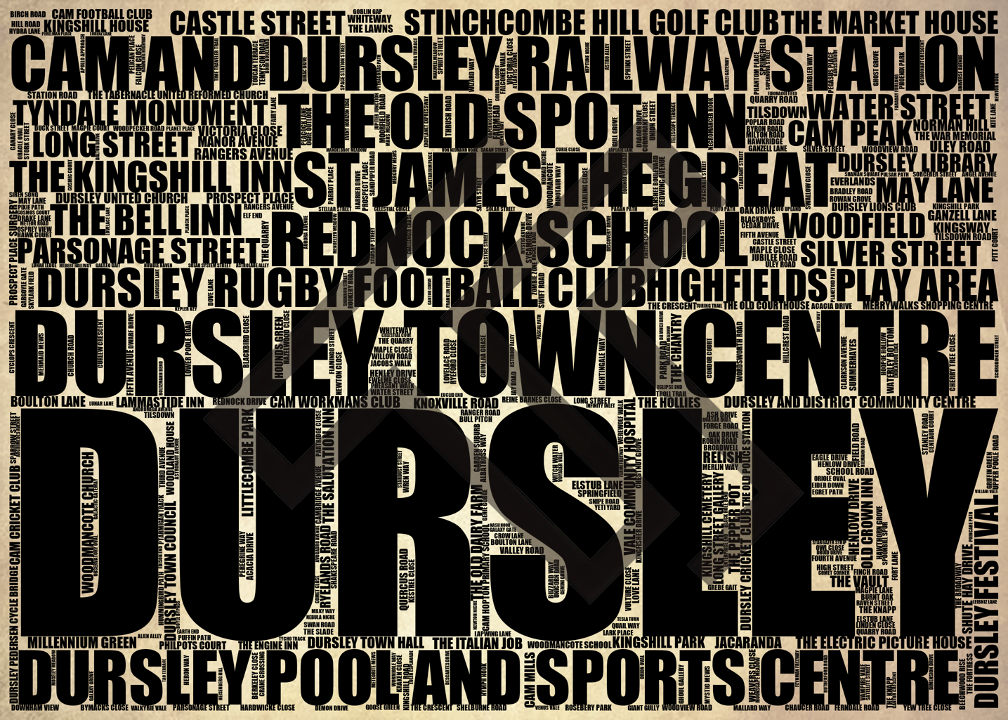 Dursley - Premium Typographic Word Cloud Prints, Posters & Gifts