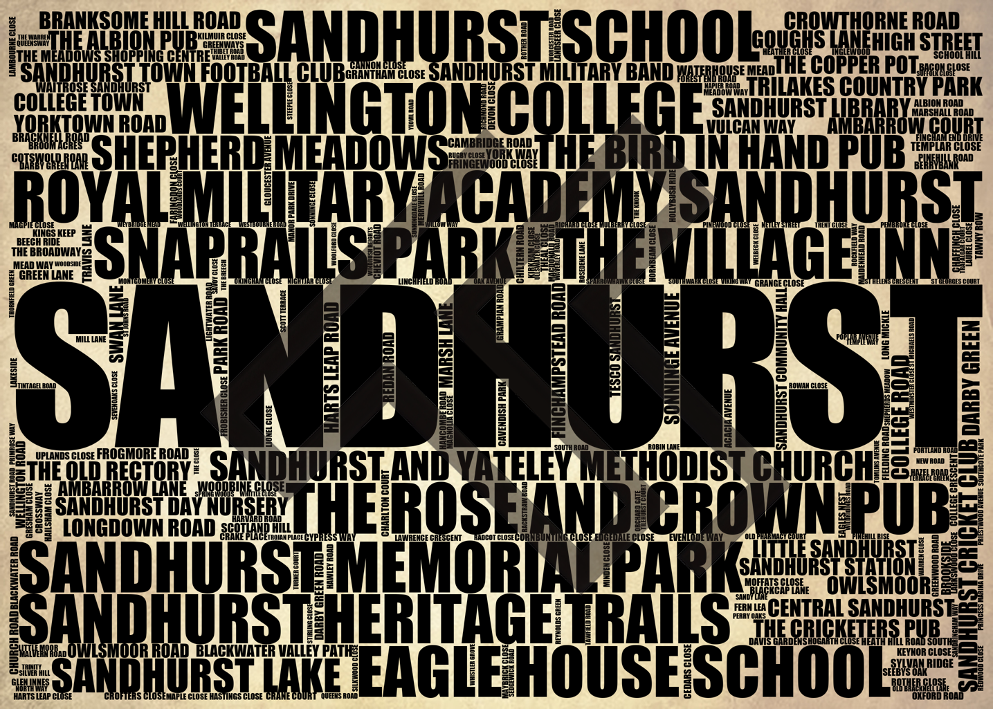 Sandhurst - Premium Typographic Word Cloud Prints, Posters & Gifts