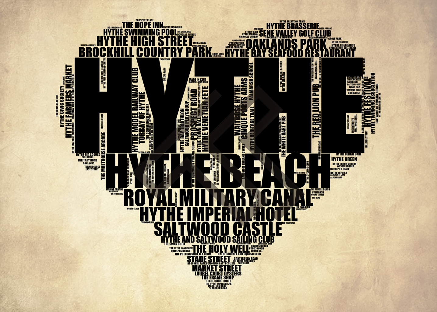 Hythe - Premium Typographic Word Cloud Prints, Posters & Gifts