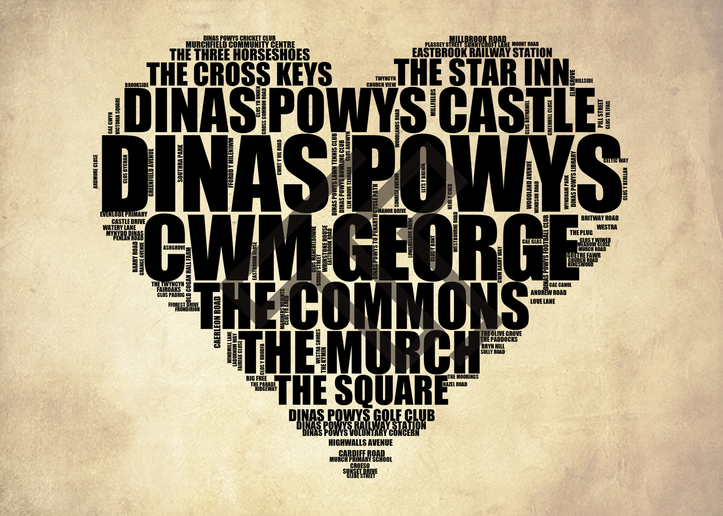 Dinas Powys - Premium Typographic Word Cloud Prints, Posters & Gifts