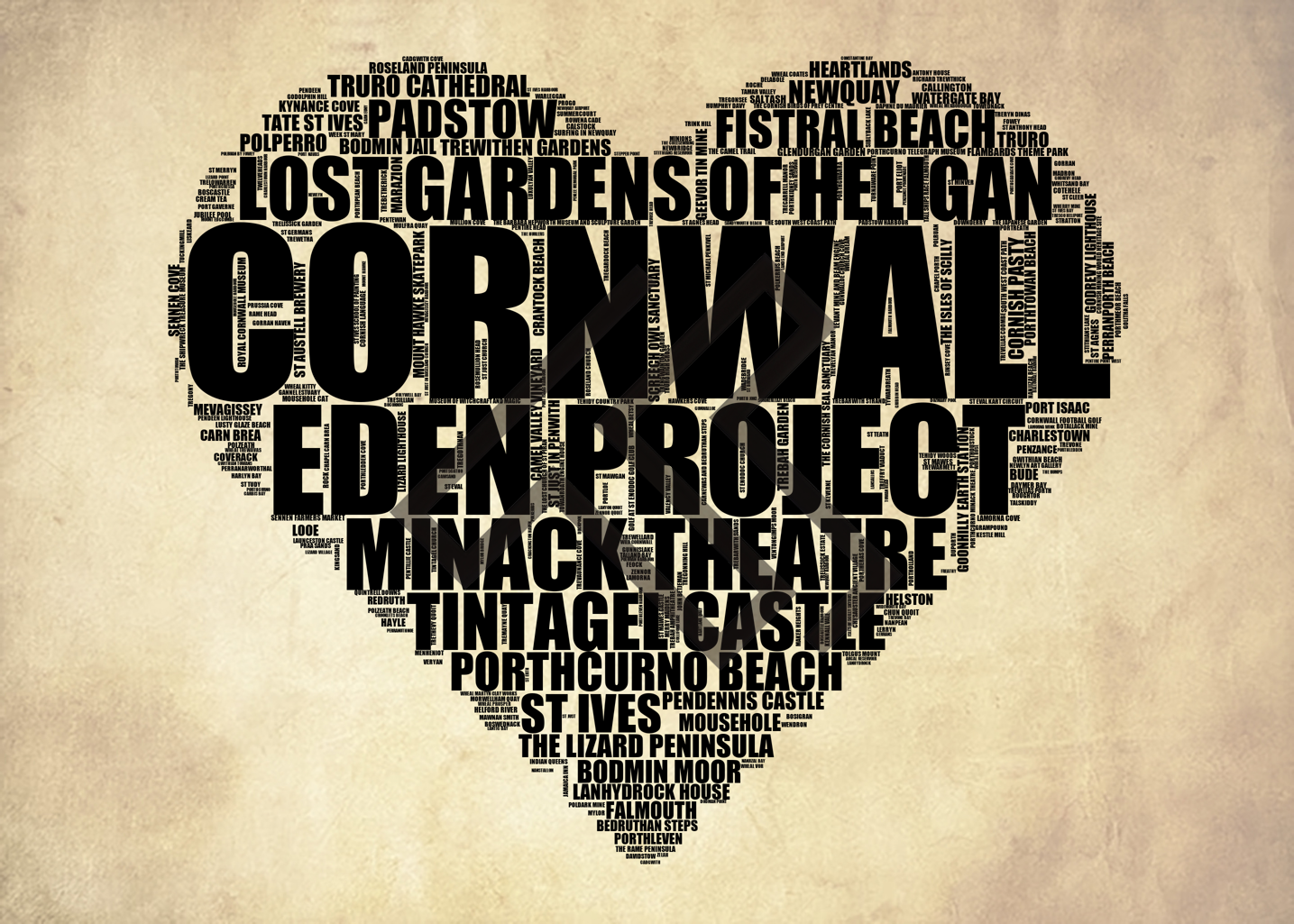 Cornwall - Premium Typographic Word Cloud Prints, Posters & Gifts