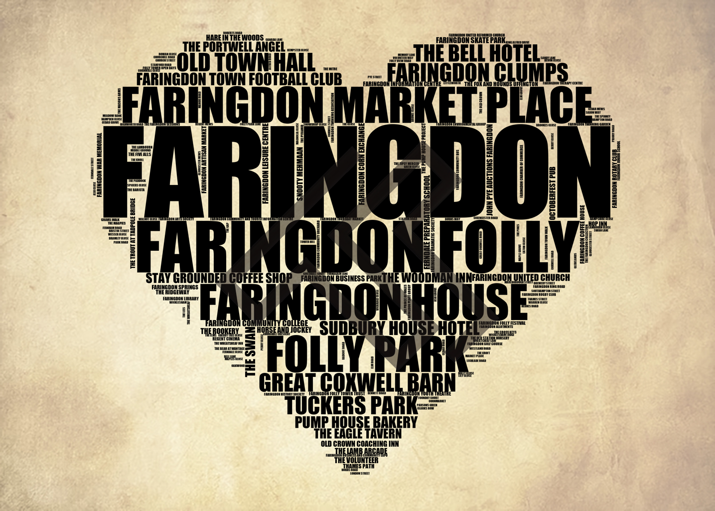 Faringdon - Premium Typographic Word Cloud Prints, Posters & Gifts