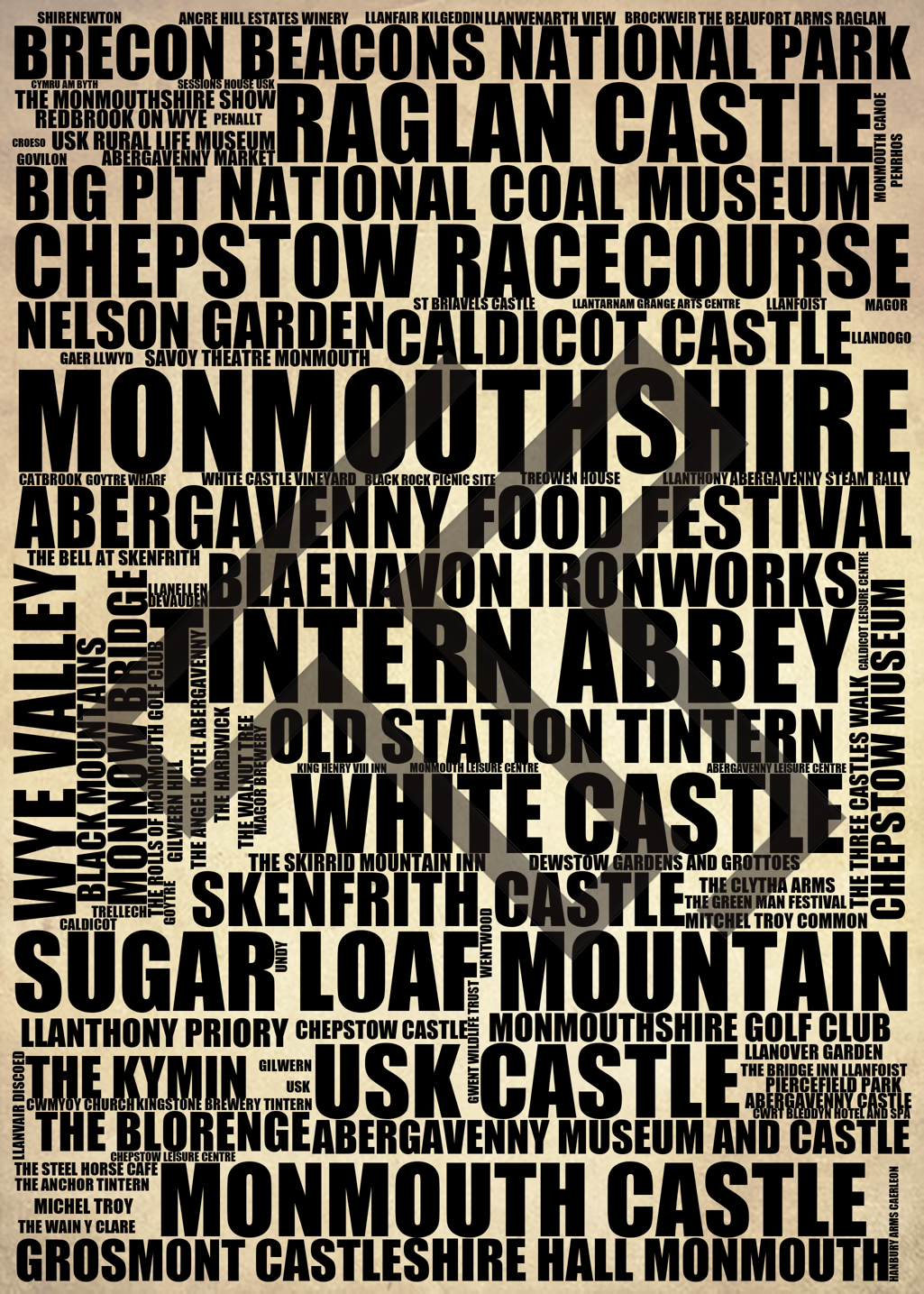 Monmouthshire - Premium Typographic Word Cloud Prints, Posters & Gifts