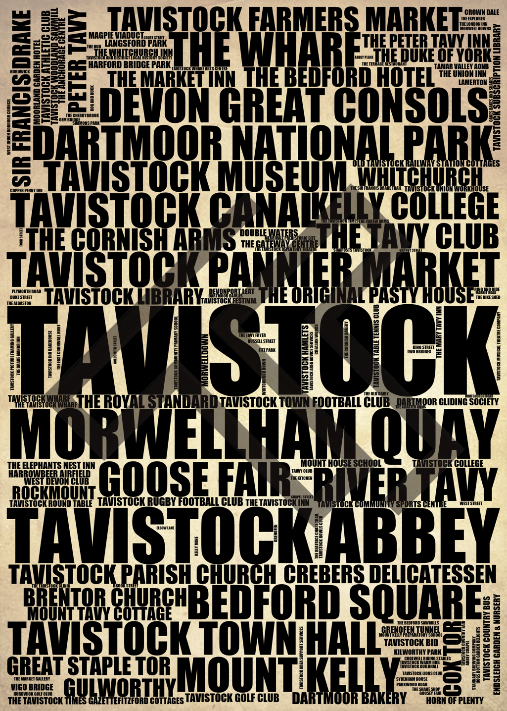 Tavistock - Premium Typographic Word Cloud Prints, Posters & Gifts