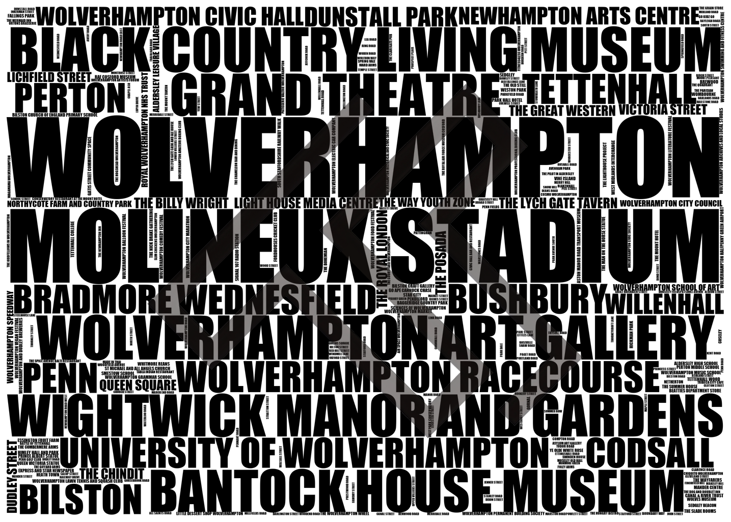 Wolverhampton - Premium Typographic Word Cloud Prints, Posters & Gifts