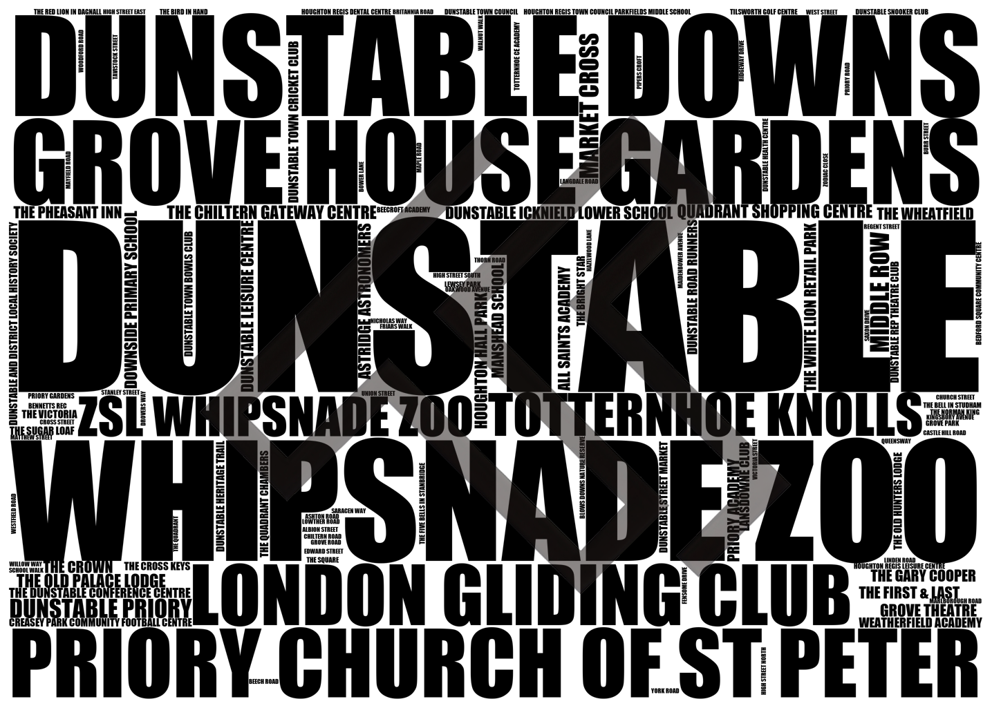 Dunstable - Premium Typographic Word Cloud Prints, Posters & Gifts