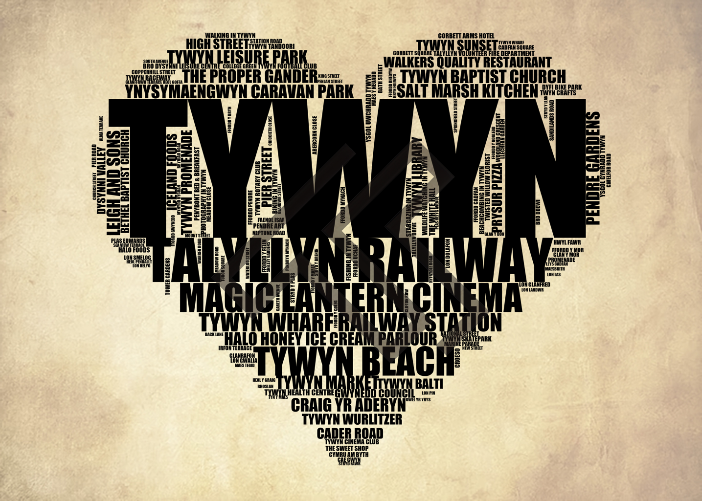 Tywyn - Premium Typographic Word Cloud Prints, Posters & Gifts