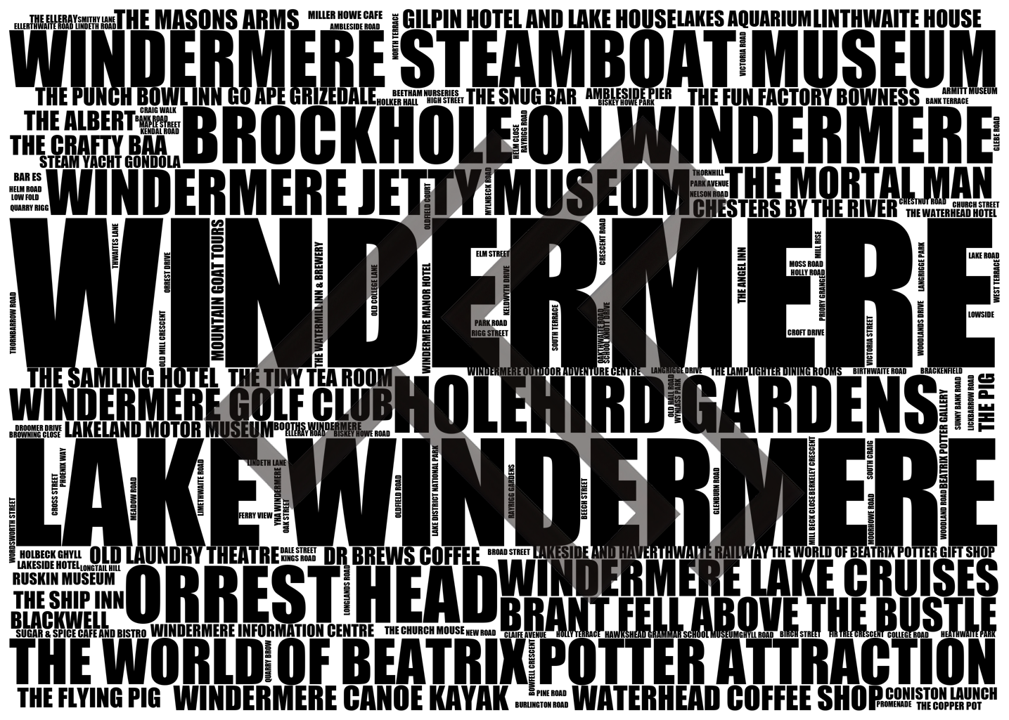 Windermere - Premium Typographic Word Cloud Prints, Posters & Gifts