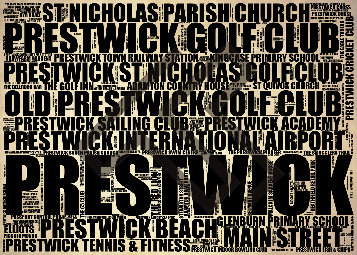 Prestwick - Premium Typographic Word Cloud Prints, Posters & Gifts