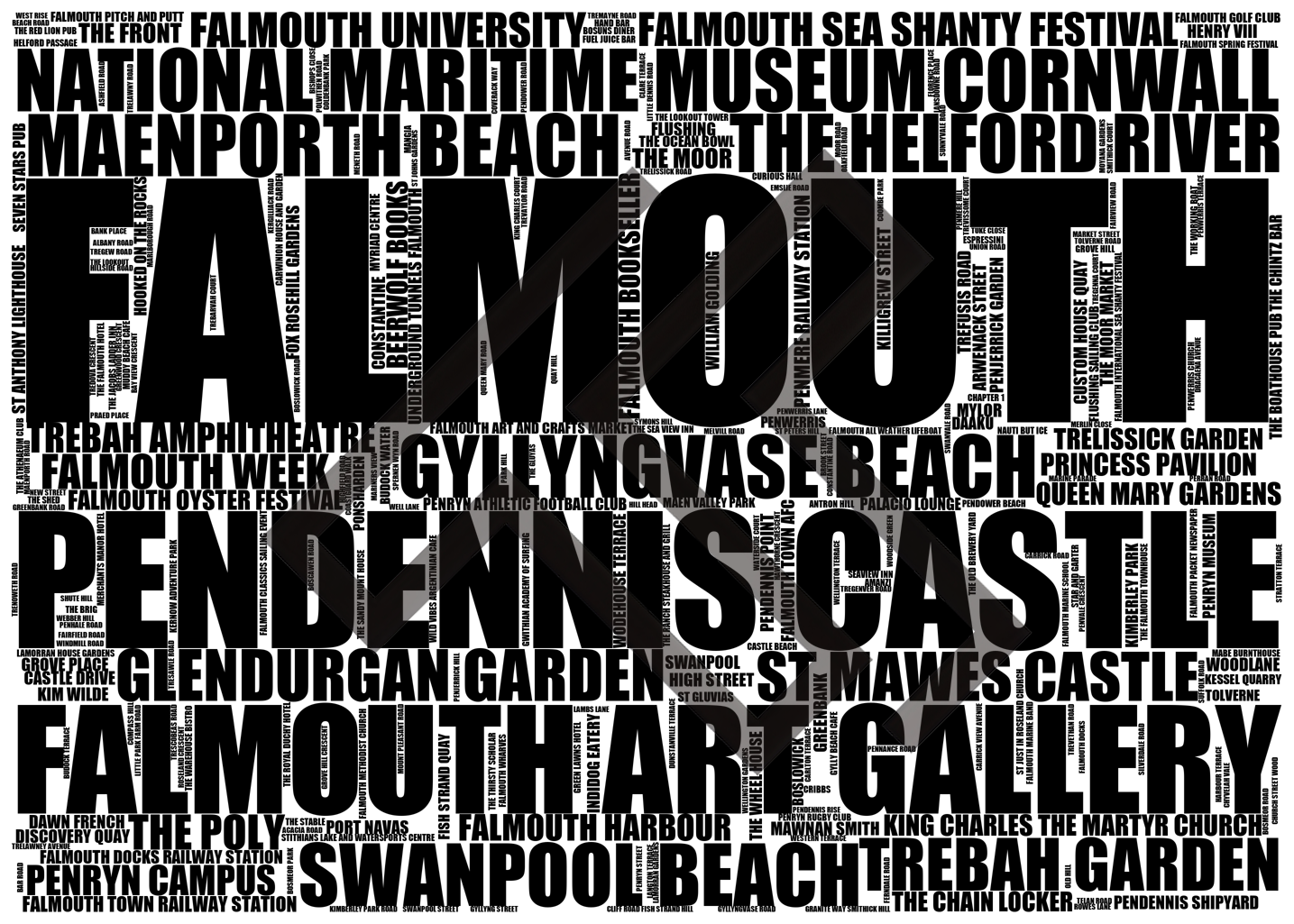 Falmouth - Premium Typographic Word Cloud Prints, Posters & Gifts