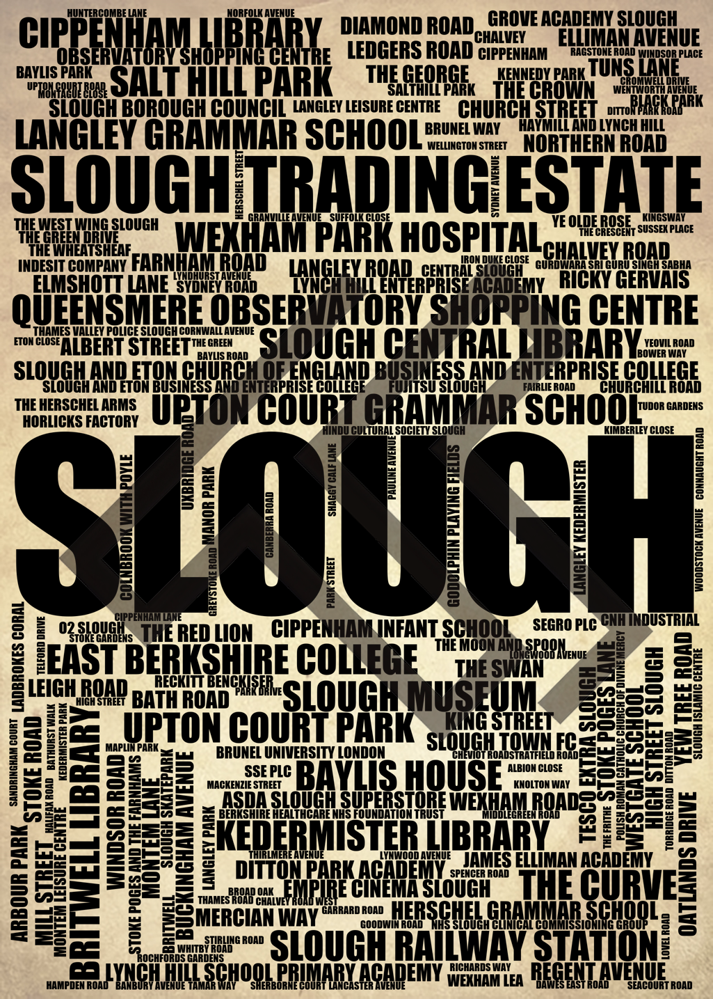 Slough - Premium Typographic Word Cloud Prints, Posters & Gifts