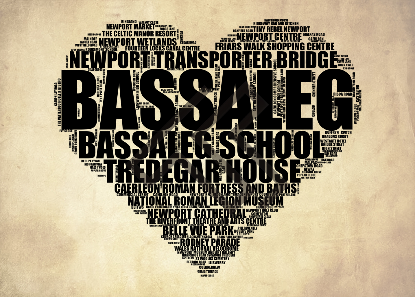 Bassaleg - Premium Typographic Word Cloud Prints, Posters & Gifts