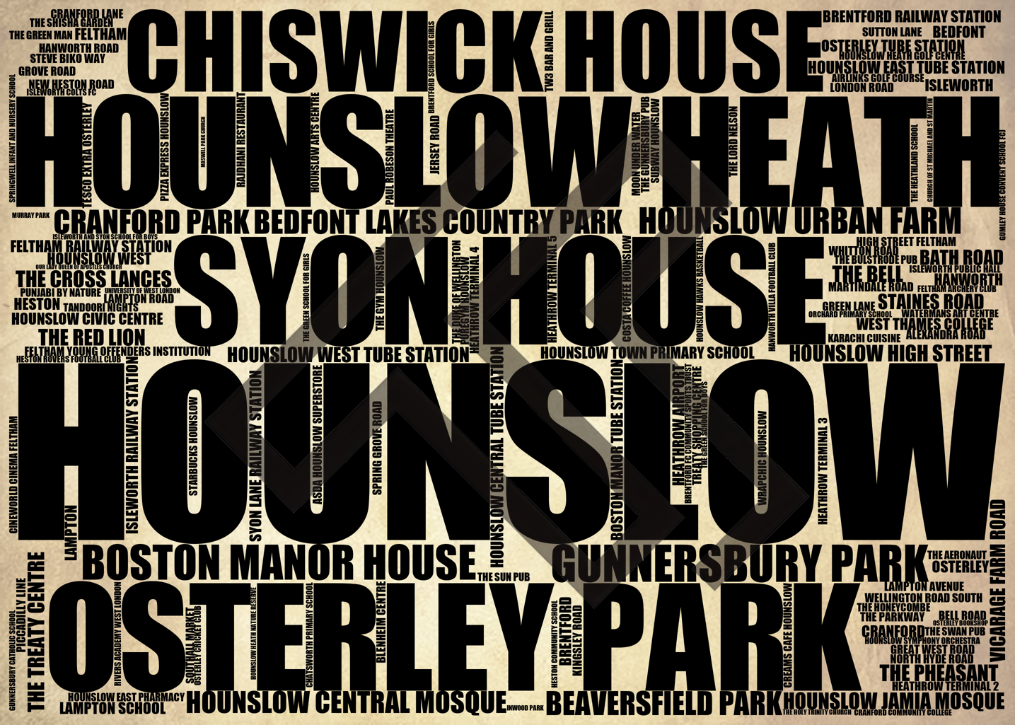 Hounslow - Premium Typographic Word Cloud Prints, Posters & Gifts
