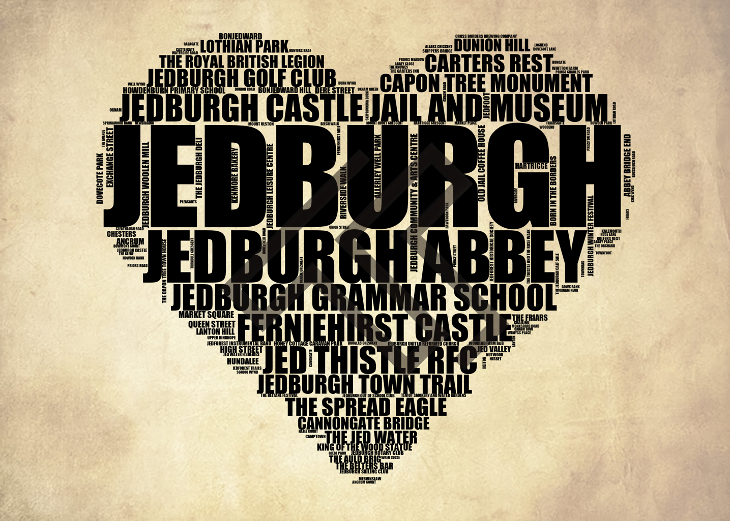 Jedburgh - Premium Typographic Word Cloud Prints, Posters & Gifts