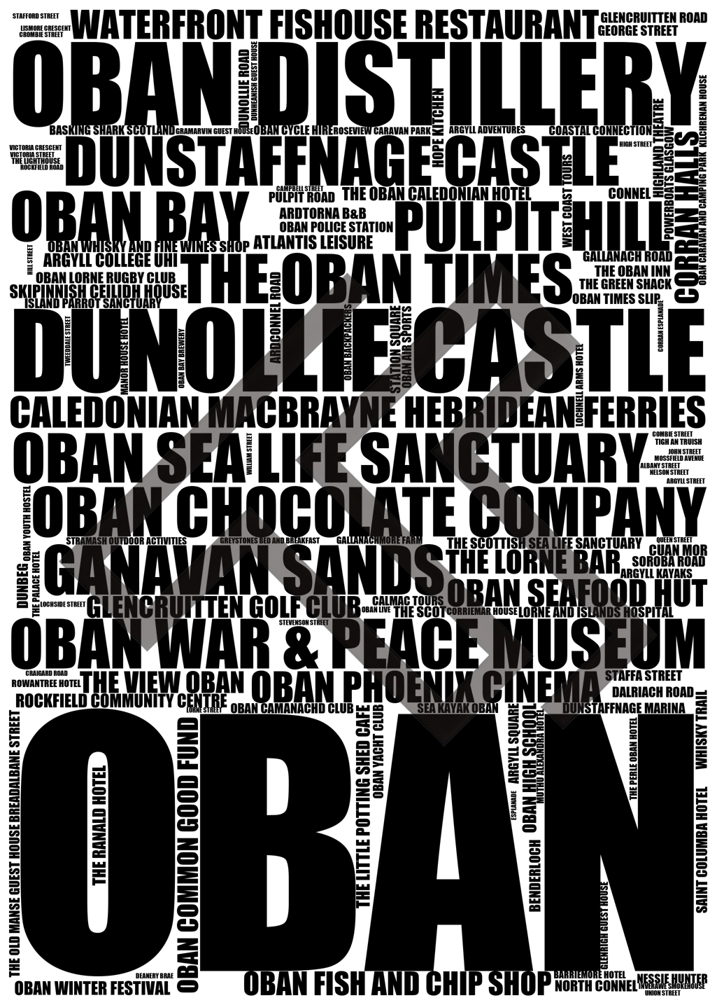 Oban - Premium Typographic Word Cloud Prints, Posters & Gifts