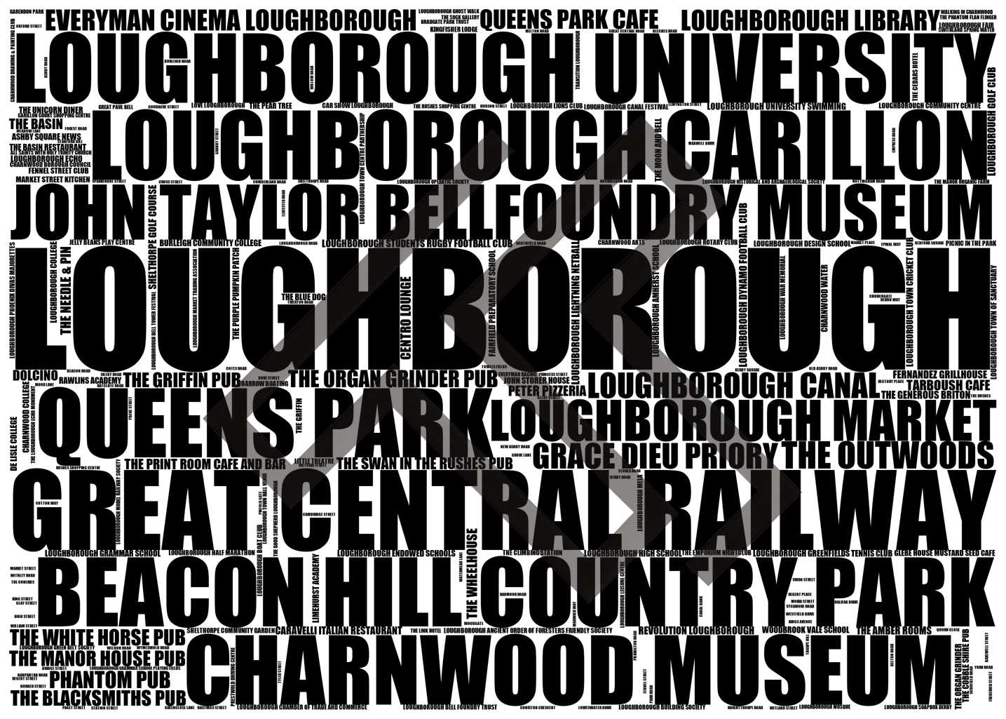 Loughborough - Premium Typographic Word Cloud Prints, Posters & Gifts