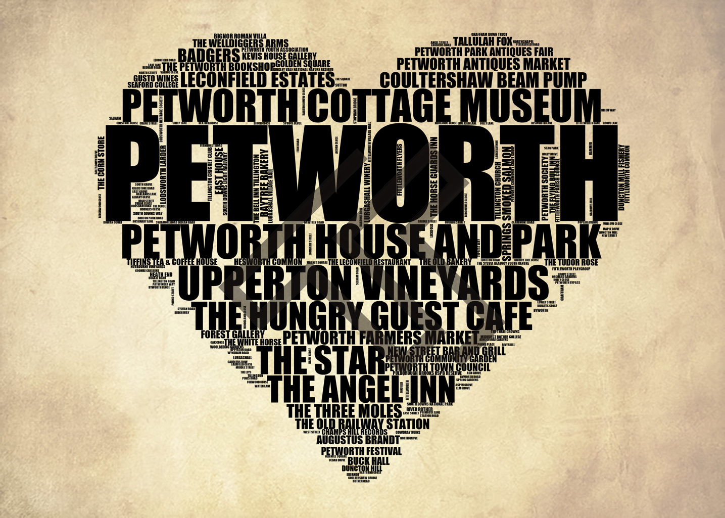 Petworth - Premium Typographic Word Cloud Prints, Posters & Gifts