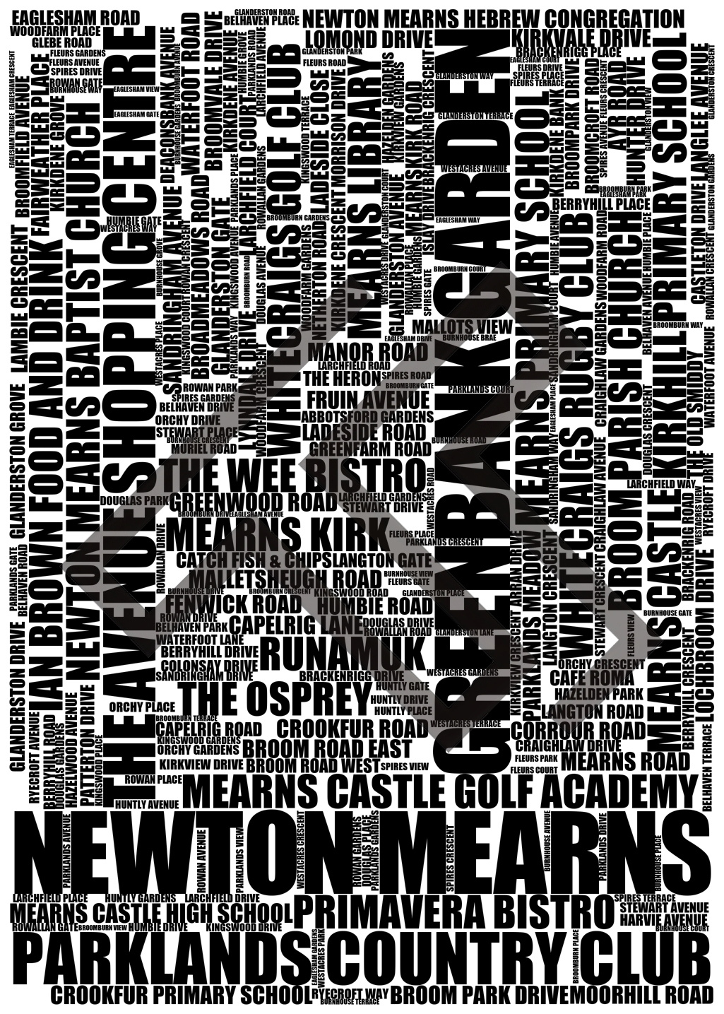 Newton Mearns - Premium Typographic Word Cloud Prints, Posters & Gifts