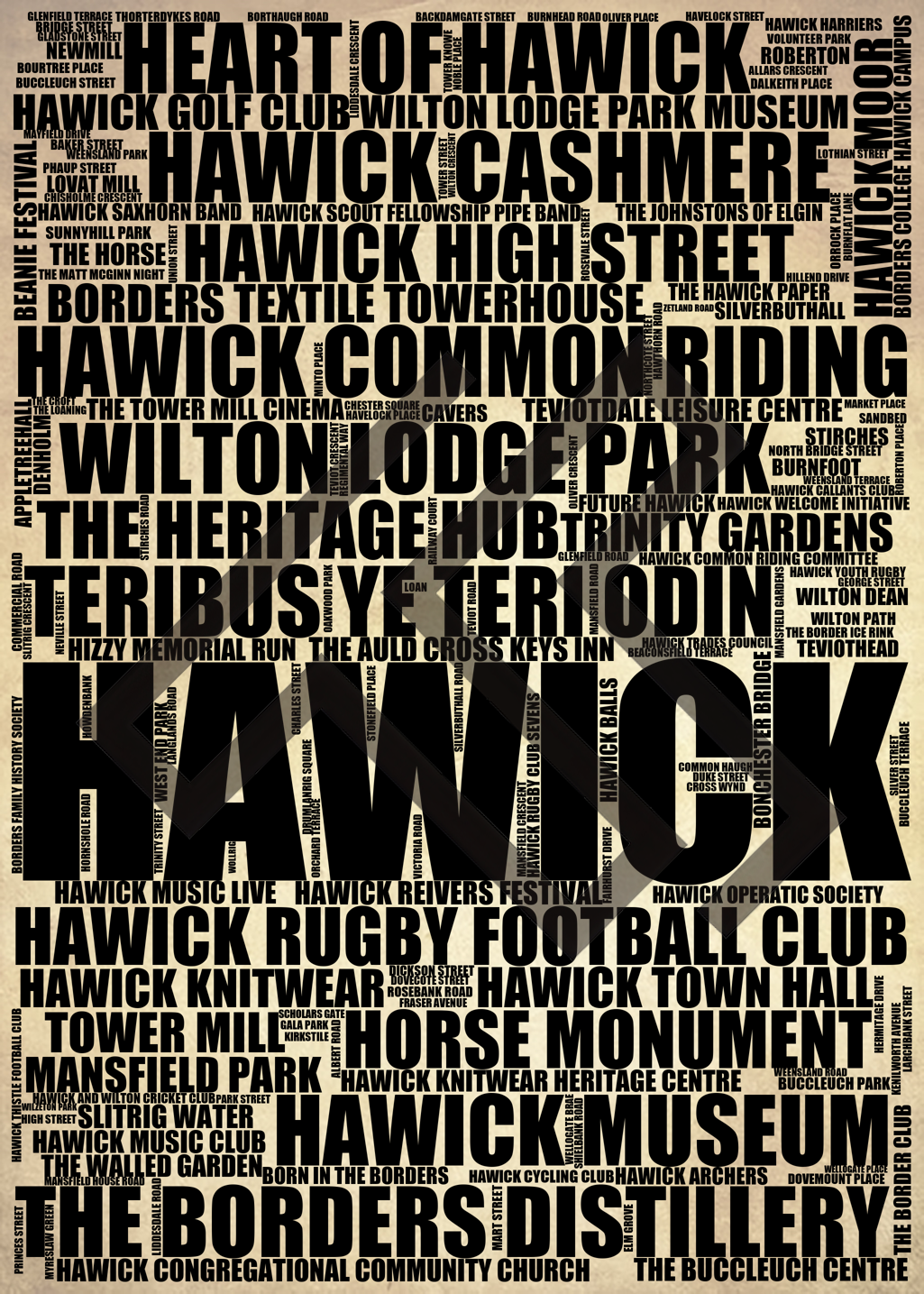 Hawick - Premium Typographic Word Cloud Prints, Posters & Gifts