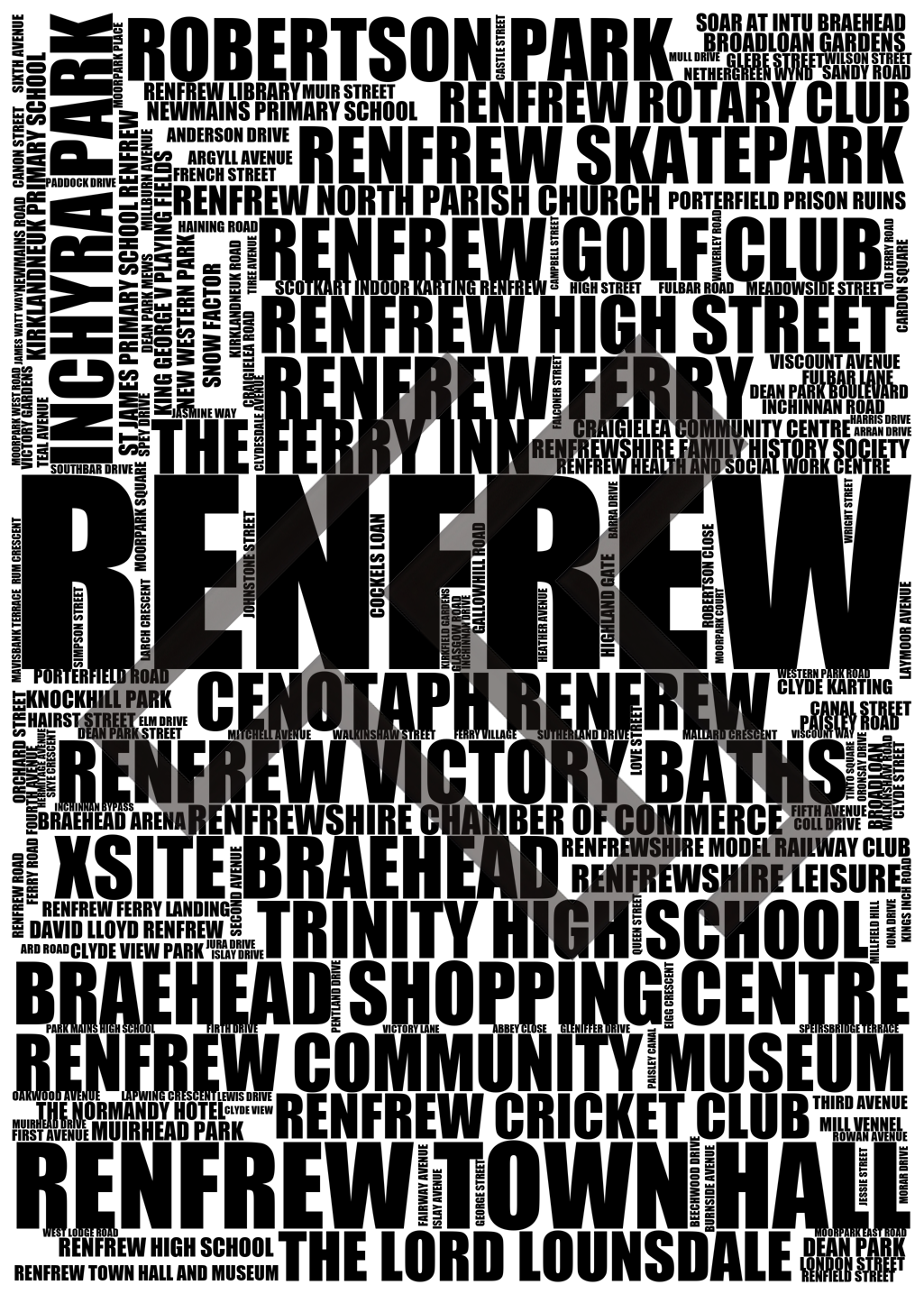 Renfrew - Premium Typographic Word Cloud Prints, Posters & Gifts