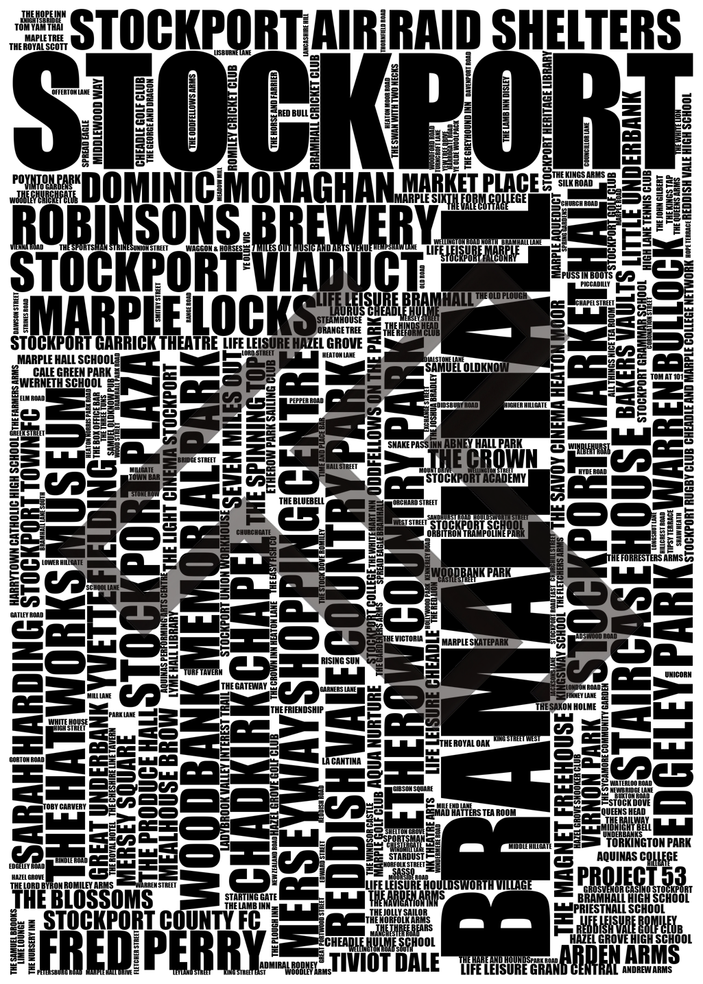 Stockport - Premium Typographic Word Cloud Prints, Posters & Gifts